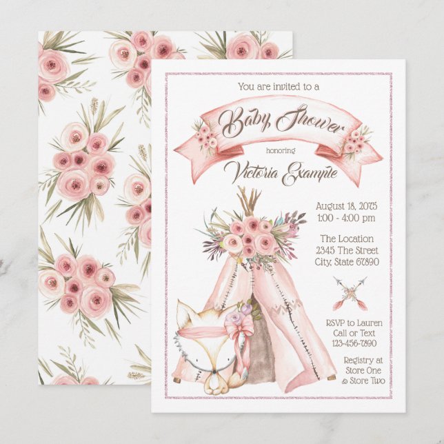 Invitaciones a duchas tribales por Chicas de TeePe (Anverso / Reverso)