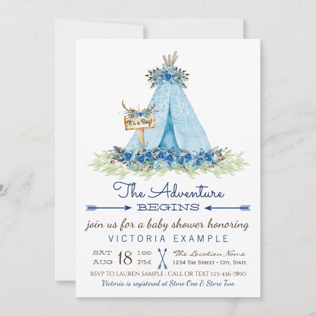 Invitaciones a duchas tribales TeePee para niños (Anverso)