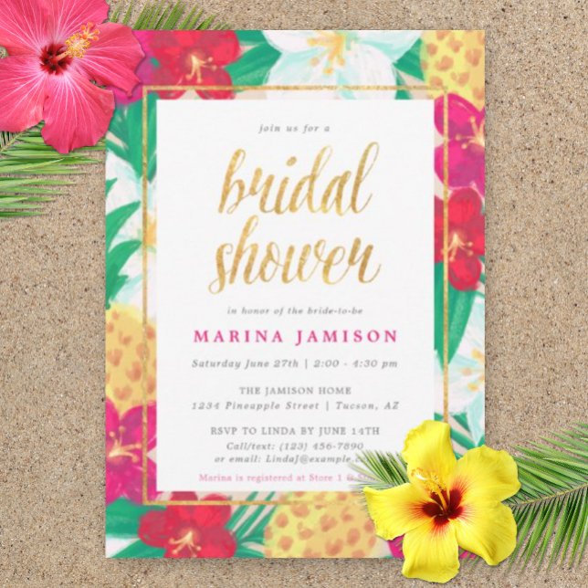 Invitaciones a duchas tropicales florales hawaiana (Bridal Shower Wedding Invitation)