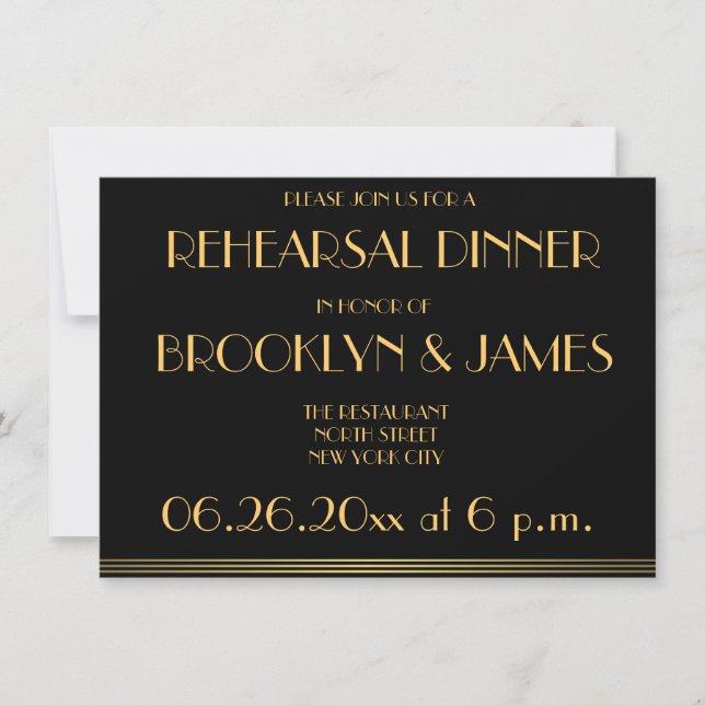 Invitaciones a ensayo de Bodas Black Great Gatsby (Anverso)