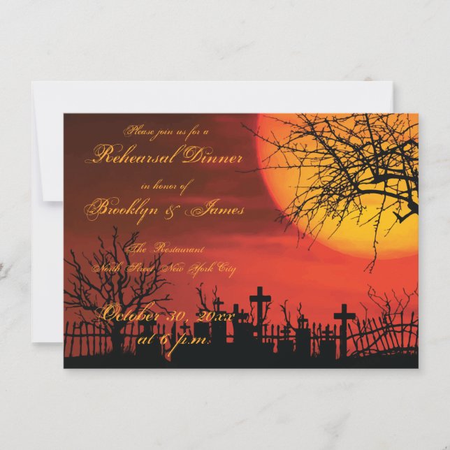 Invitaciones a ensayo de Bodas de Halloween Negros (Anverso)