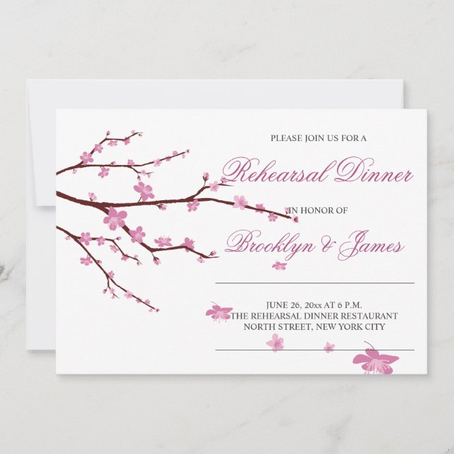 Invitaciones a ensayos de Bodas de cerezo en flor (Anverso)