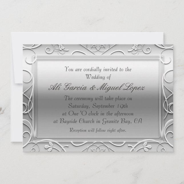 Invitaciones a eventos de Boda de glamour plateado (Anverso)