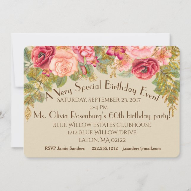 Invitaciones a eventos de Shabby Rosas Fancy (Anverso)