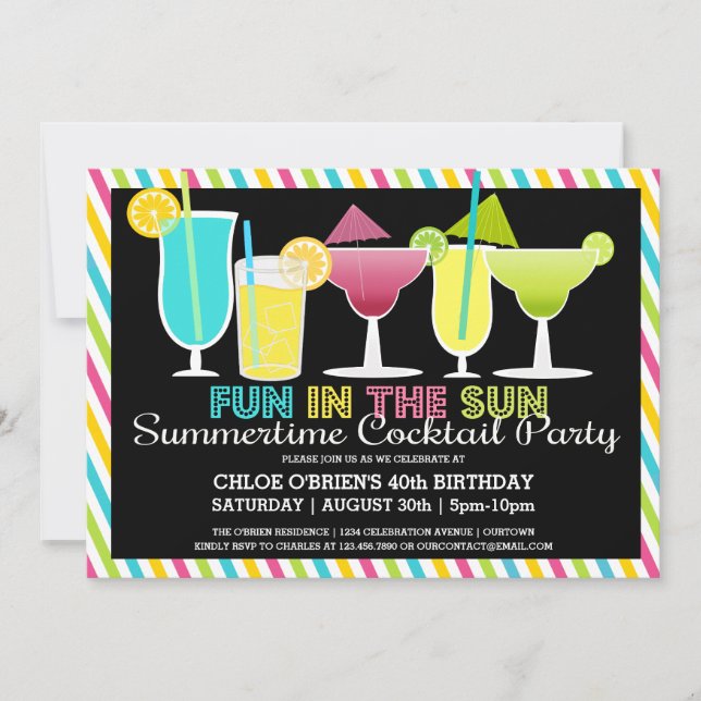 Invitaciones a fiesta de cócteles de verano (Anverso)
