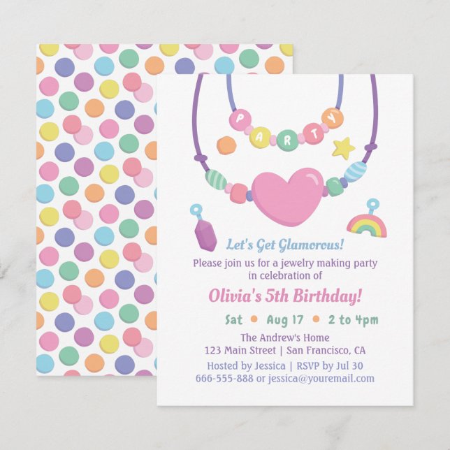 Invitaciones a fiesta de cuentas y joyería para ni (Anverso / Reverso)