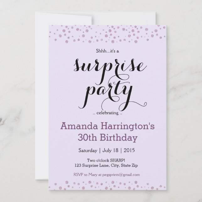 Invitaciones a fiesta de cumpleaños con sorpresa d (Anverso)