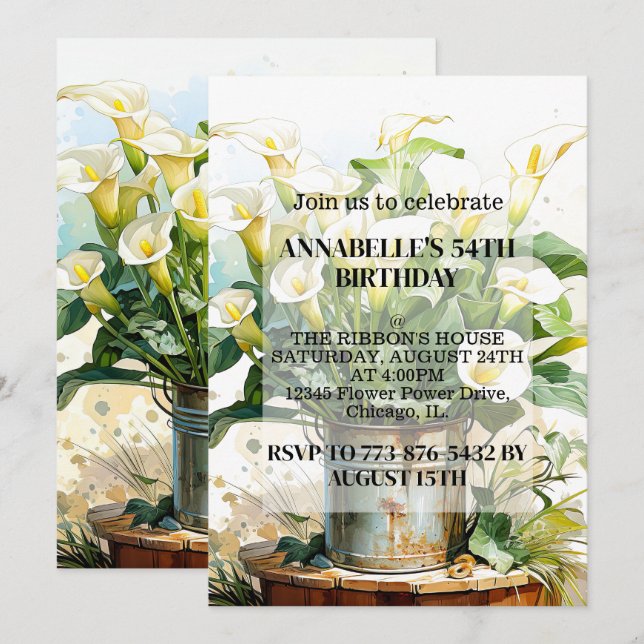 Invitaciones a fiesta de cumpleaños de Cute Calla  (Anverso / Reverso)