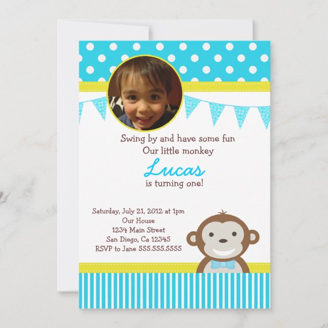 Invitaciones a fiesta de cumpleaños de mono de san (Anverso)