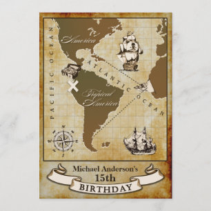 Invitaciones a fiesta de cumpleaños de Pirata Mapa