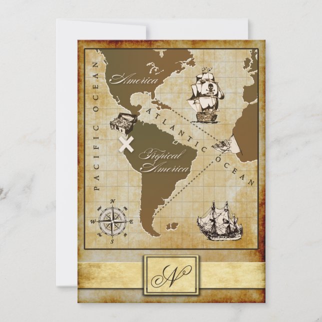 Invitaciones a fiesta de cumpleaños de Pirata Mapa (Anverso)