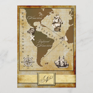Invitaciones a fiesta de cumpleaños de Pirata Mapa
