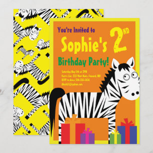 Invitaciones a fiesta de cumpleaños de Zebra Anima