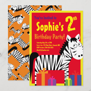 Invitaciones a fiesta de cumpleaños de Zebra Anima