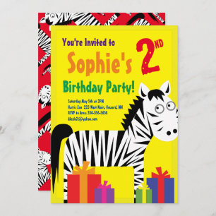 Invitaciones a fiesta de cumpleaños de Zebra Anima