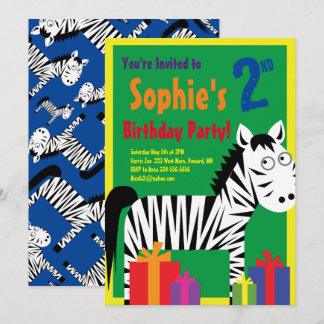 Invitaciones a fiesta de cumpleaños de Zebra Anima
