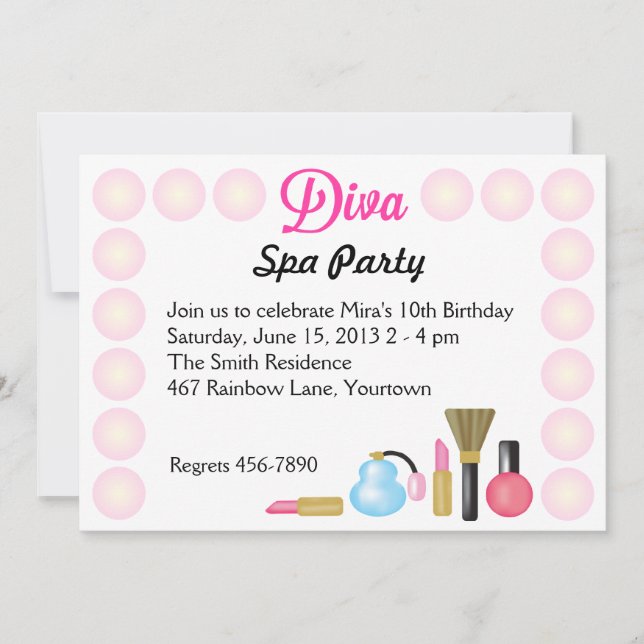 Invitaciones a fiesta de cumpleaños del Diva Spa (Anverso)
