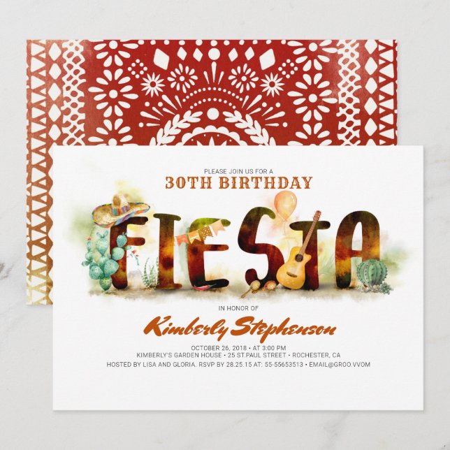 Invitaciones a Fiesta de Cumpleaños Mexicano (Anverso / Reverso)