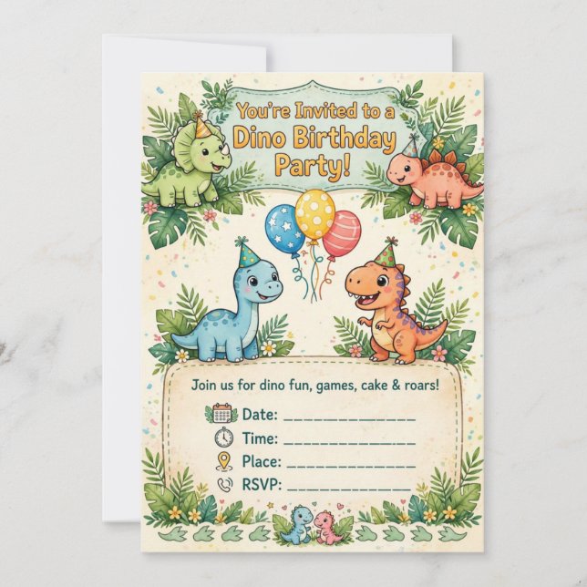 invitaciones a fiesta de dinosaurios (Anverso)
