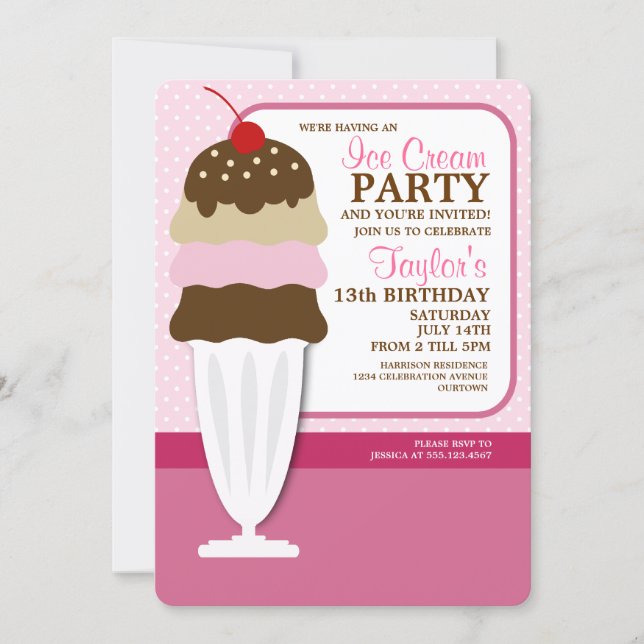 Invitaciones a fiesta de helado (Anverso)