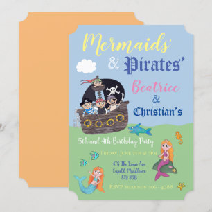 Invitaciones a fiesta de sirena y pirata