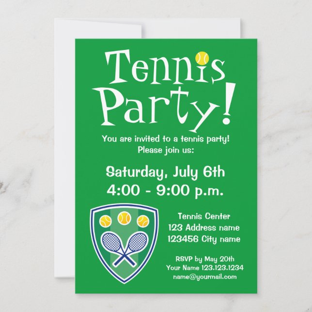 Invitaciones a fiesta de tenis para cumpleaños o b (Anverso)
