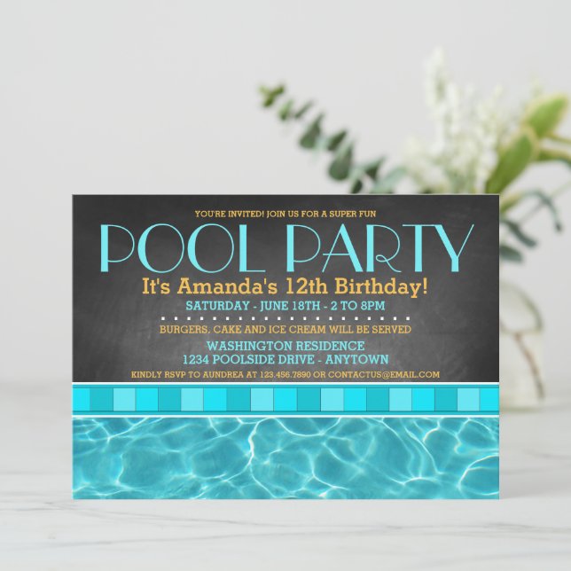 Invitaciones a Fiesta en la Piscina (Anverso de pie)
