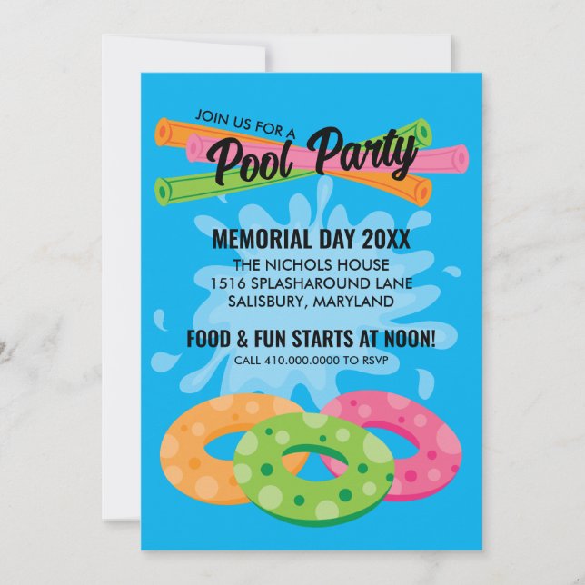 Invitaciones a Fiesta en la Piscina (Anverso)