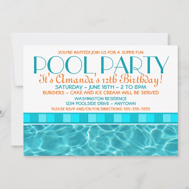 Invitaciones a Fiesta en la Piscina (Anverso)