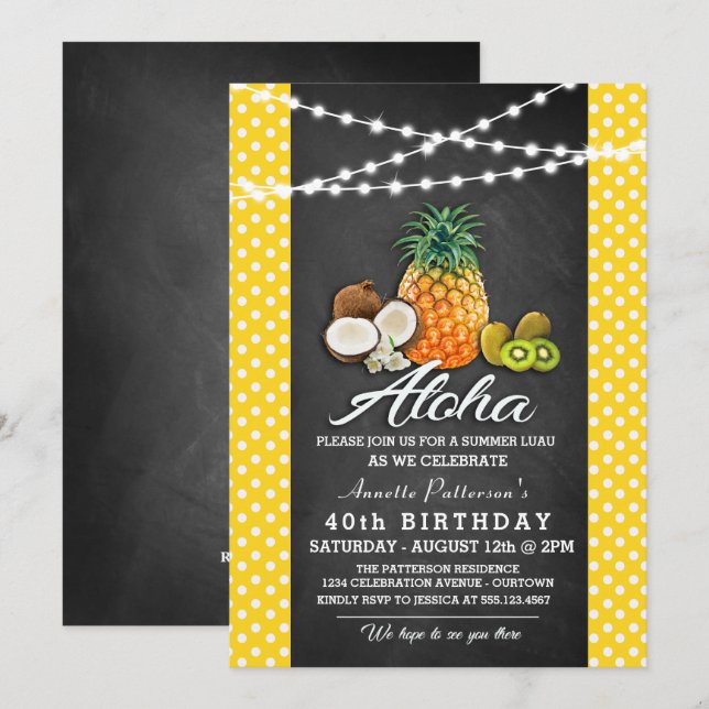 Invitaciones a fiesta hawaiana Luau (Anverso / Reverso)