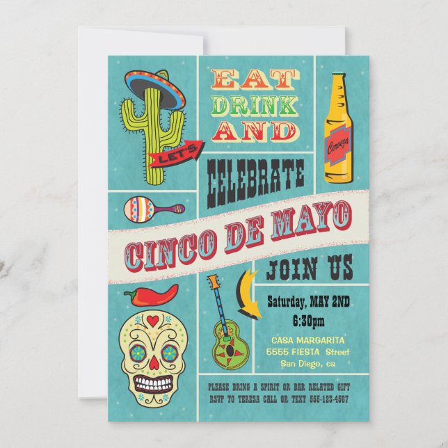 Invitaciones a Fiesta Mexicana Cinco de Mayo (Anverso)