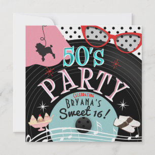 Invitaciones a fiesta temática de discos de los 50
