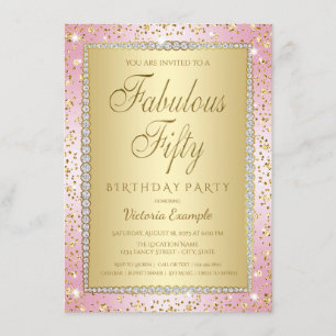 Invitaciones a fiestas de 50 años en rosado y oro