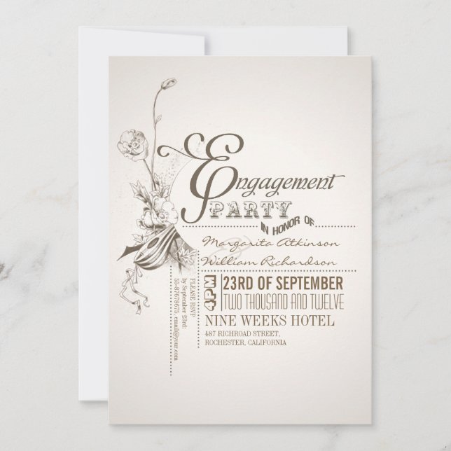 invitaciones a fiestas de compromiso de tipografía (Anverso)