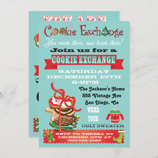 Invitaciones a fiestas de Cookie Exchange/ Ugly Sw (Anverso / Reverso)