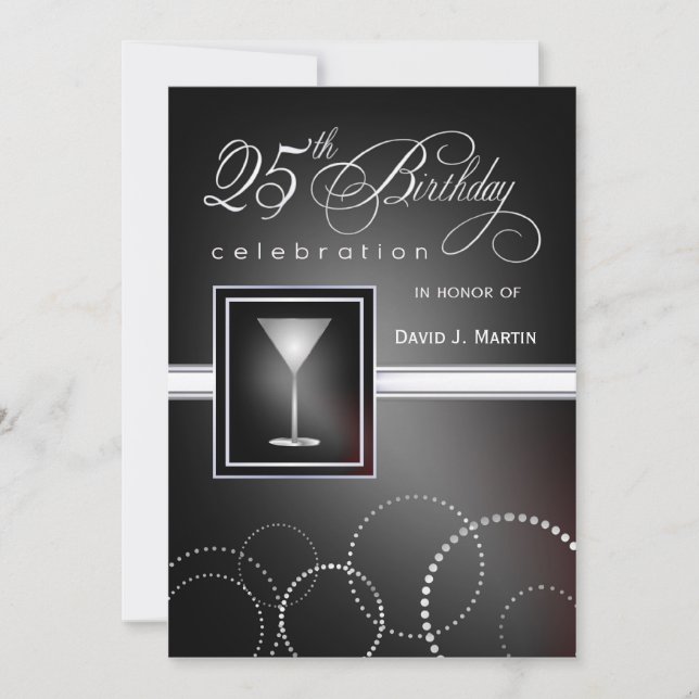 Invitaciones a fiestas de cumpleaños 25 - Negro y  (Anverso)