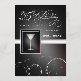 Invitaciones a fiestas de cumpleaños 25 - Negro y
