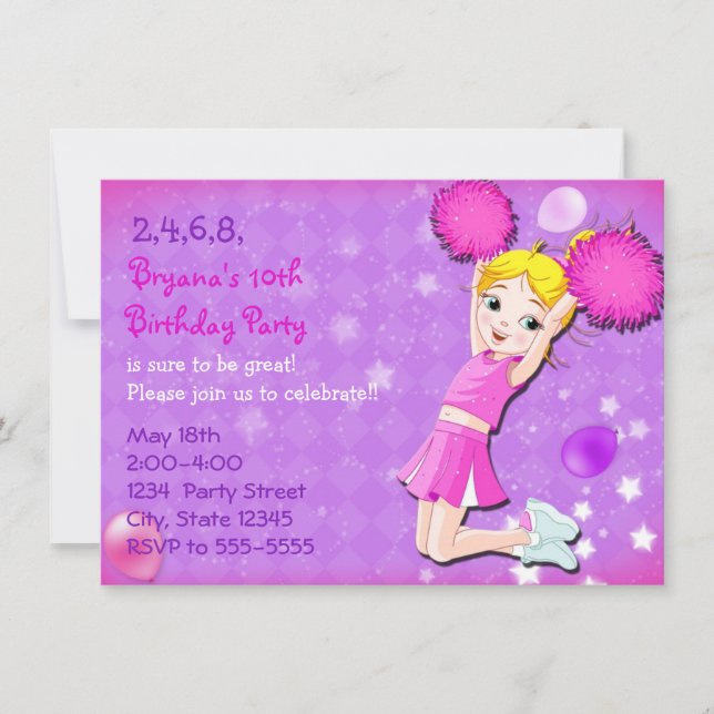 Invitaciones a fiestas de cumpleaños animadoras (Anverso)