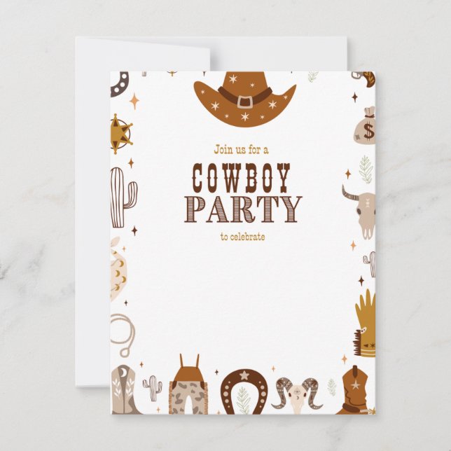 invitaciones a fiestas de cumpleaños de cowboy (Anverso)