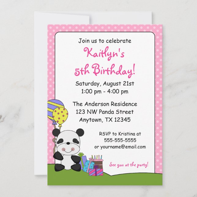 Invitaciones a fiestas de cumpleaños de Cute Panda (Anverso)