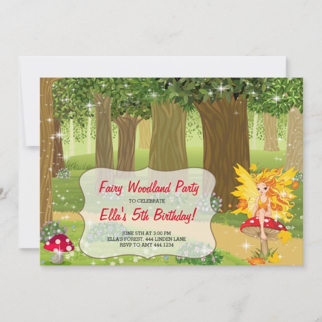 Invitaciones a fiestas de cumpleaños de Fairy Wood (Anverso)