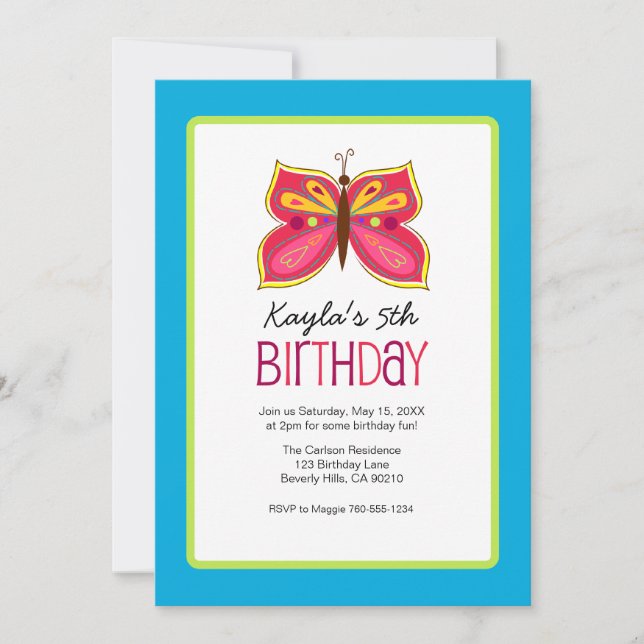 Invitaciones a fiestas de cumpleaños de mariposas  (Anverso)