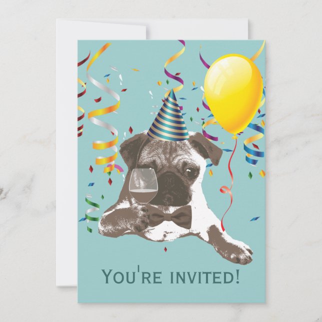 Invitaciones a fiestas de cumpleaños de Pug para S (Anverso)