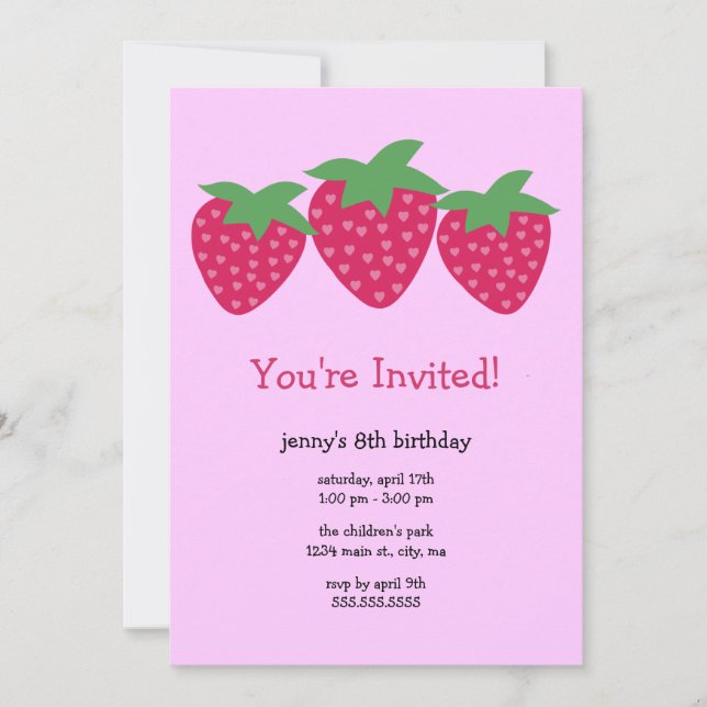 Invitaciones a fiestas de cumpleaños de Strawberry (Anverso)