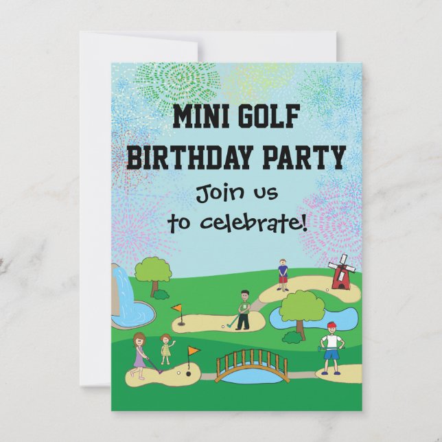 Invitaciones a fiestas de cumpleaños del minigolf (Anverso)