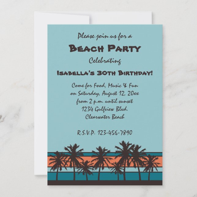 Invitaciones a fiestas de cumpleaños en Retro Beac (Anverso)