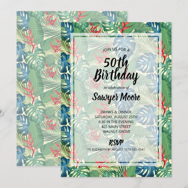 Invitaciones a fiestas de cumpleaños número 50 (Anverso / Reverso)