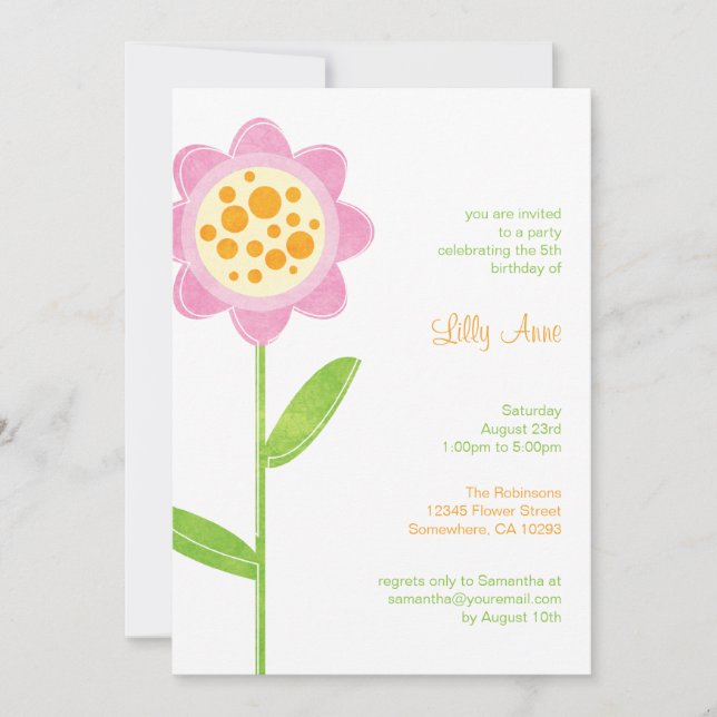Invitaciones a fiestas de cumpleaños para chicas d (Anverso)