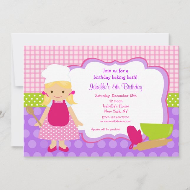 Invitaciones a fiestas de cumpleaños para cocinar (Anverso)