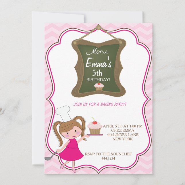 Invitaciones a fiestas de cumpleaños para cocinar (Anverso)